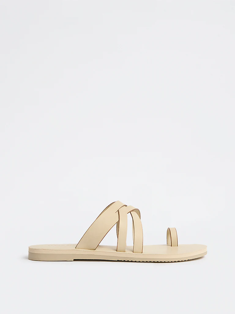 LUNA BLU Ivory Toe-Ring Criss-Cross Sandals - Image 2