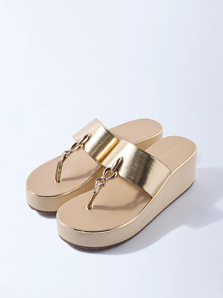 LUNA BLU Light Gold Wedge-Heel Sandals - Image 2