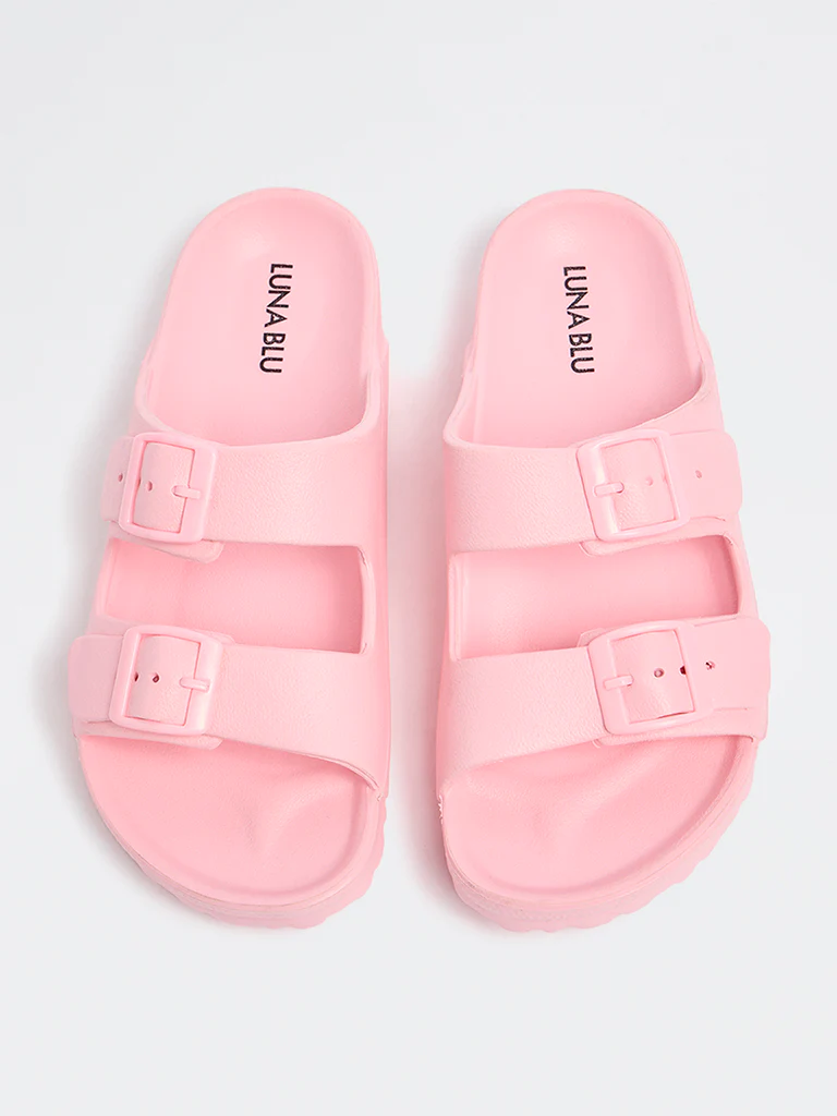 LUNA BLU Light Pink Dual-Buckled Slip-On Sandals - Image 3
