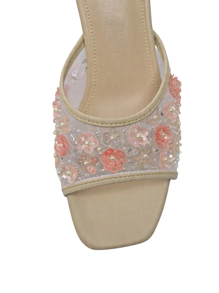 LUNA BLU Light Pink Floral Sequin Kitten Heel Sandals - Image 3