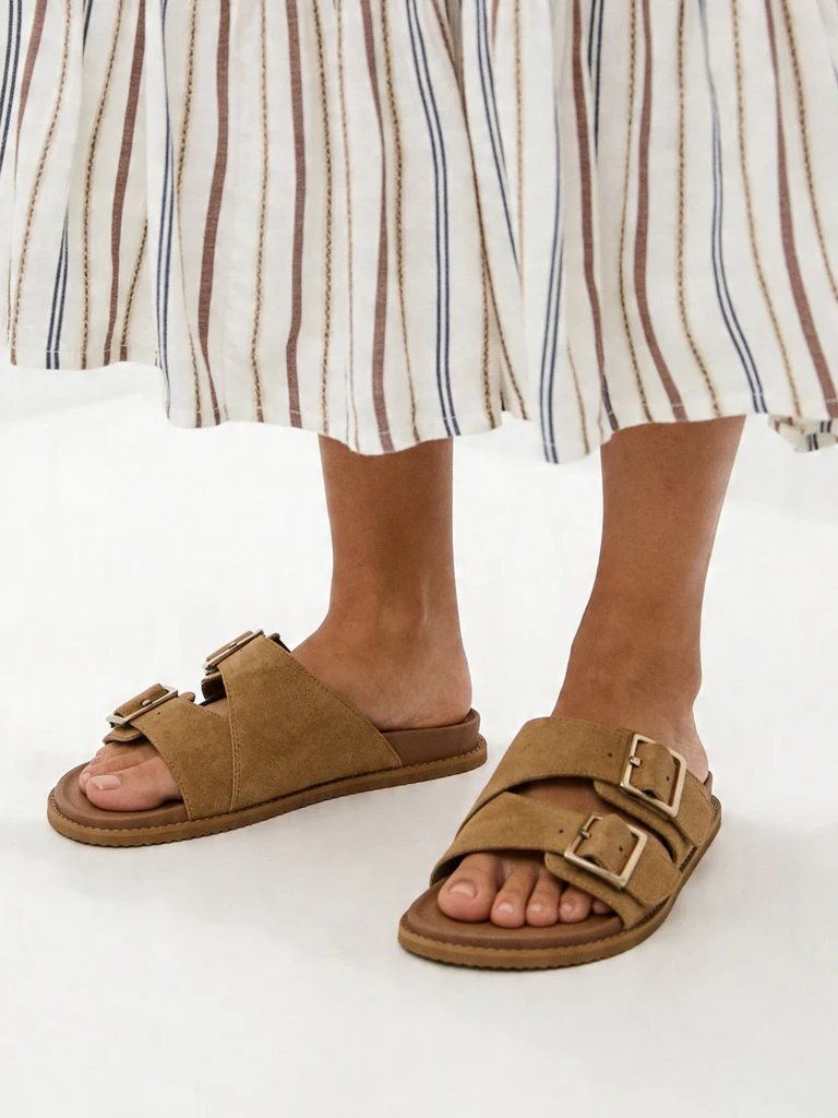 LUNA BLU Light Taupe Buckle-Detailed Sandals - Image 2