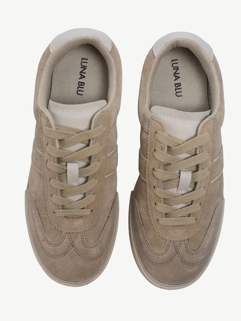 LUNA BLU Light Taupe Lace-Up Textured Sneakers