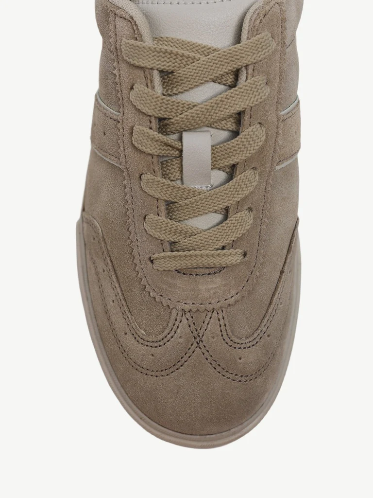 LUNA BLU Light Taupe Lace-Up Textured Sneakers - Image 3