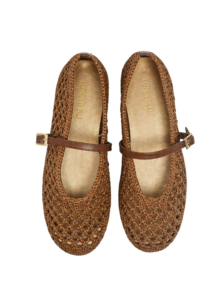 LUNA BLU Light Taupe Raffia Flat Ballerina - Image 2