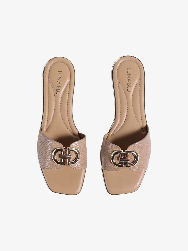 LUNA BLU Light Taupe Textured Detail Flat Sandals - Image 3