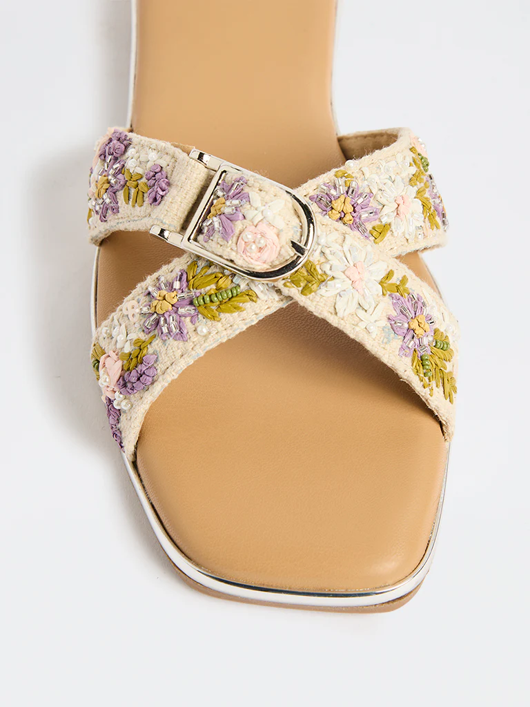 LUNA BLU Lilac Floral Embroidered Slides - Image 3
