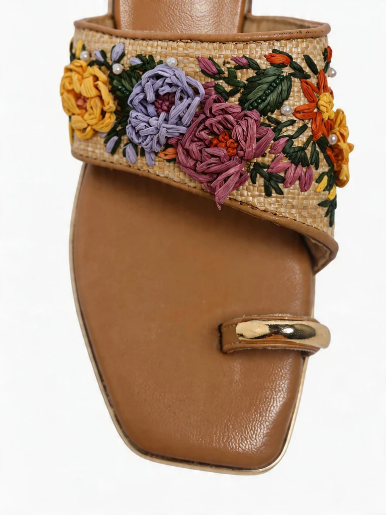 LUNA BLU Multicolor Floral-Embroidered Kolhapuri Sandals - Image 3