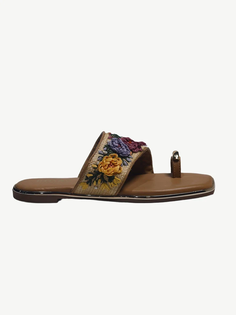 LUNA BLU Multicolor Floral-Embroidered Kolhapuri Sandals - Image 4