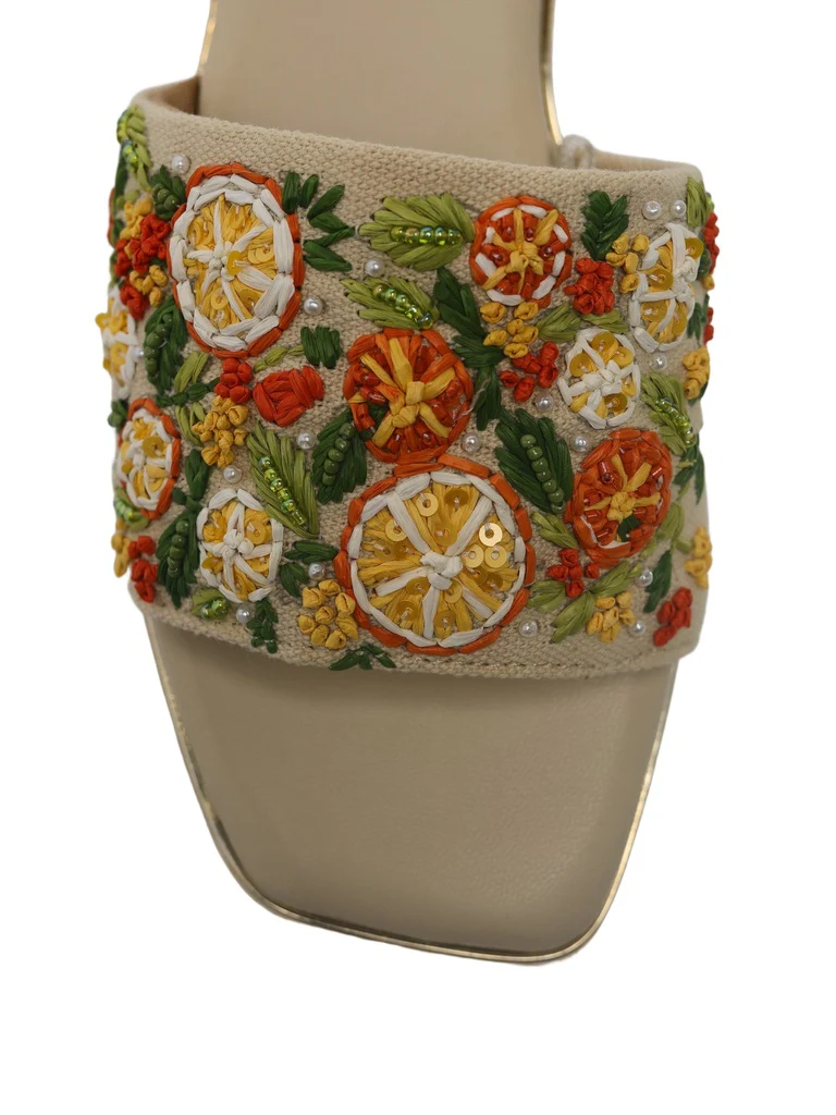 LUNA BLU Multicolor Floral-Embroidered Square Toe Slides - Image 3