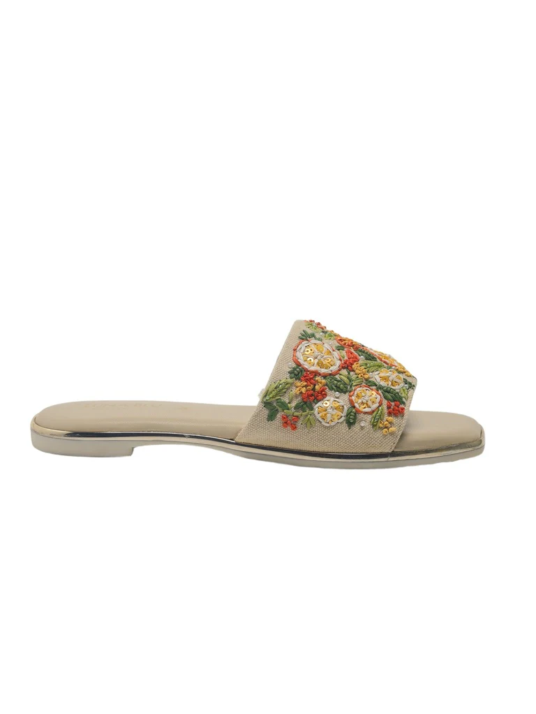 LUNA BLU Multicolor Floral-Embroidered Square Toe Slides - Image 4