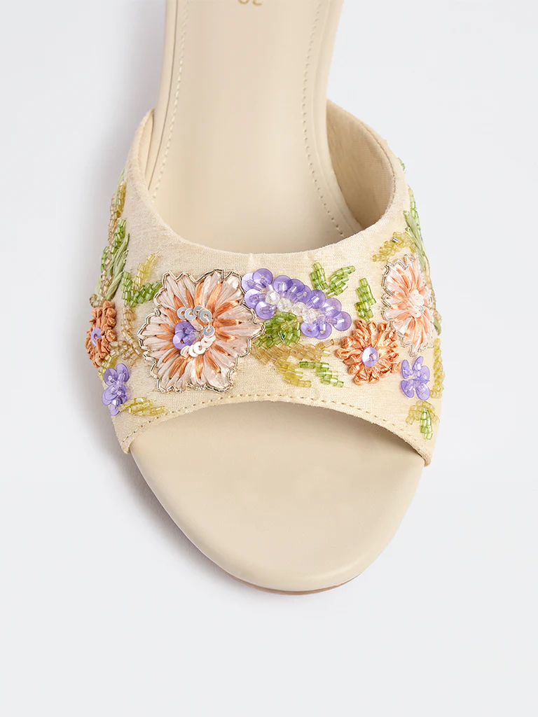 LUNA BLU Multicolour Floral Embellished Sandals - Image 4