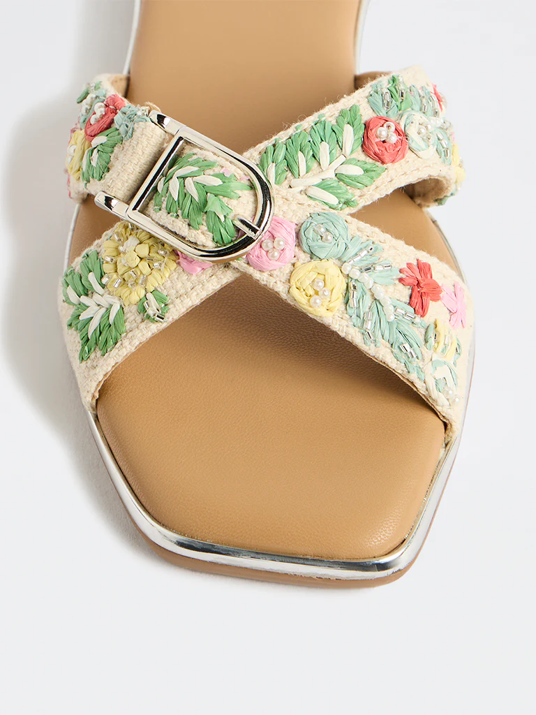 LUNA BLU Multicolor Floral-Embroidered Cross-Strap Slides - Image 3