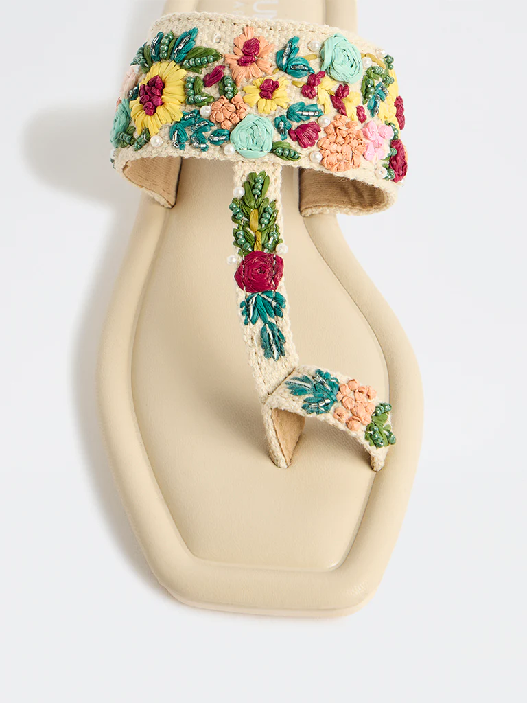 LUNA BLU Multicolor Floral-Embroidered Kolhapuri Sandals - Image 4