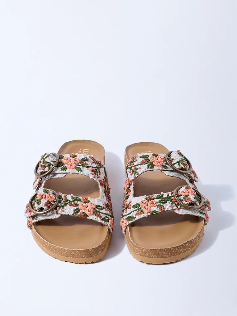 LUNA BLU Multicolour Floral Embroidered Sandals - Image 3