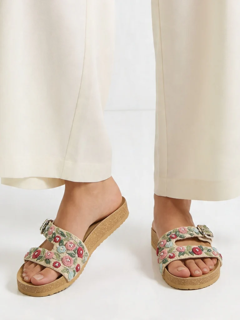 LUNA BLU Multicolour Floral Embroidered Sandals