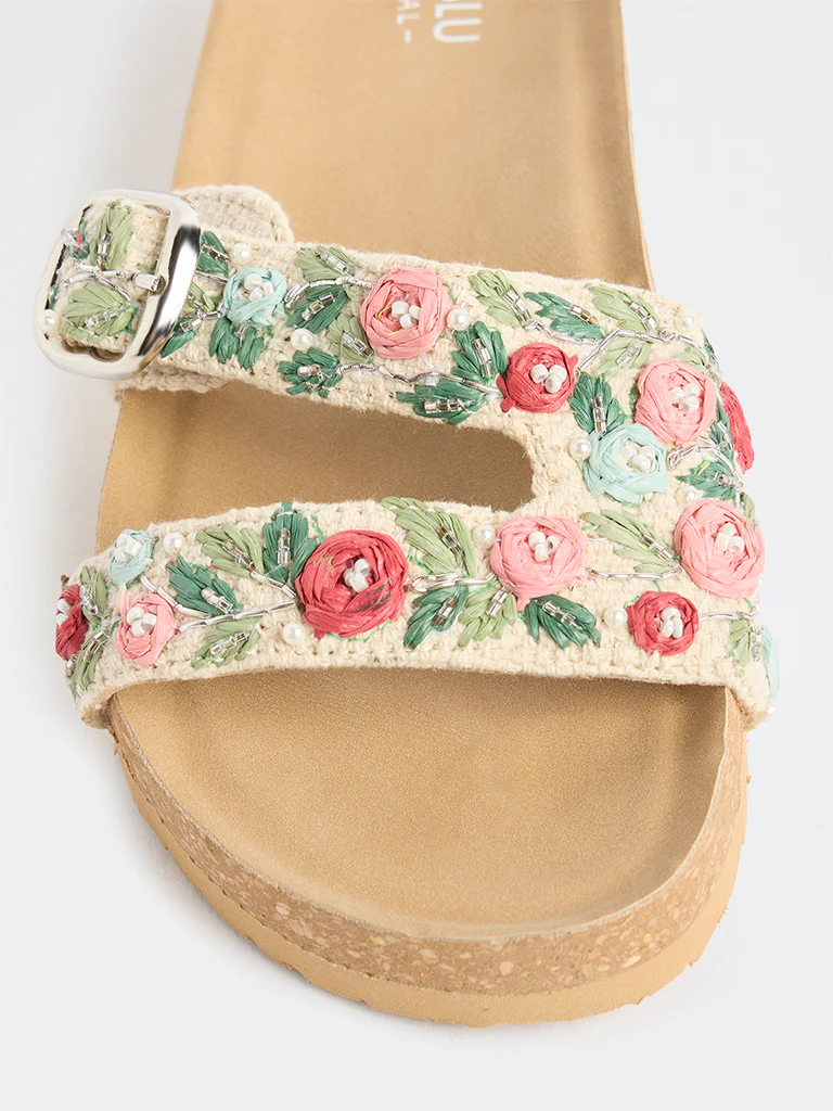 LUNA BLU Multicolour Floral Embroidered Sandals - Image 4