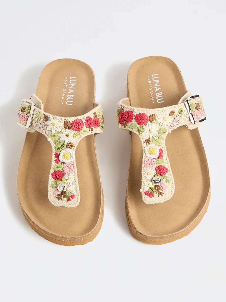 LUNA BLU Multicolour Floral Embroidered Sandals - Image 3