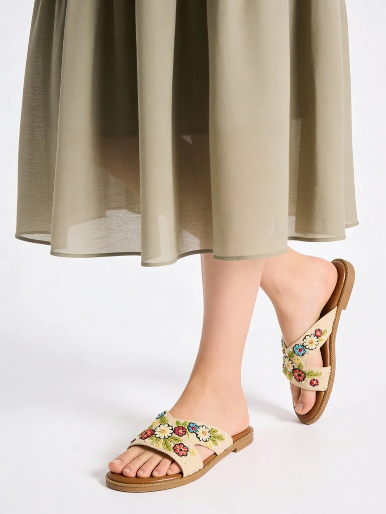 LUNA BLU Multicolour Floral Embroidered Slides