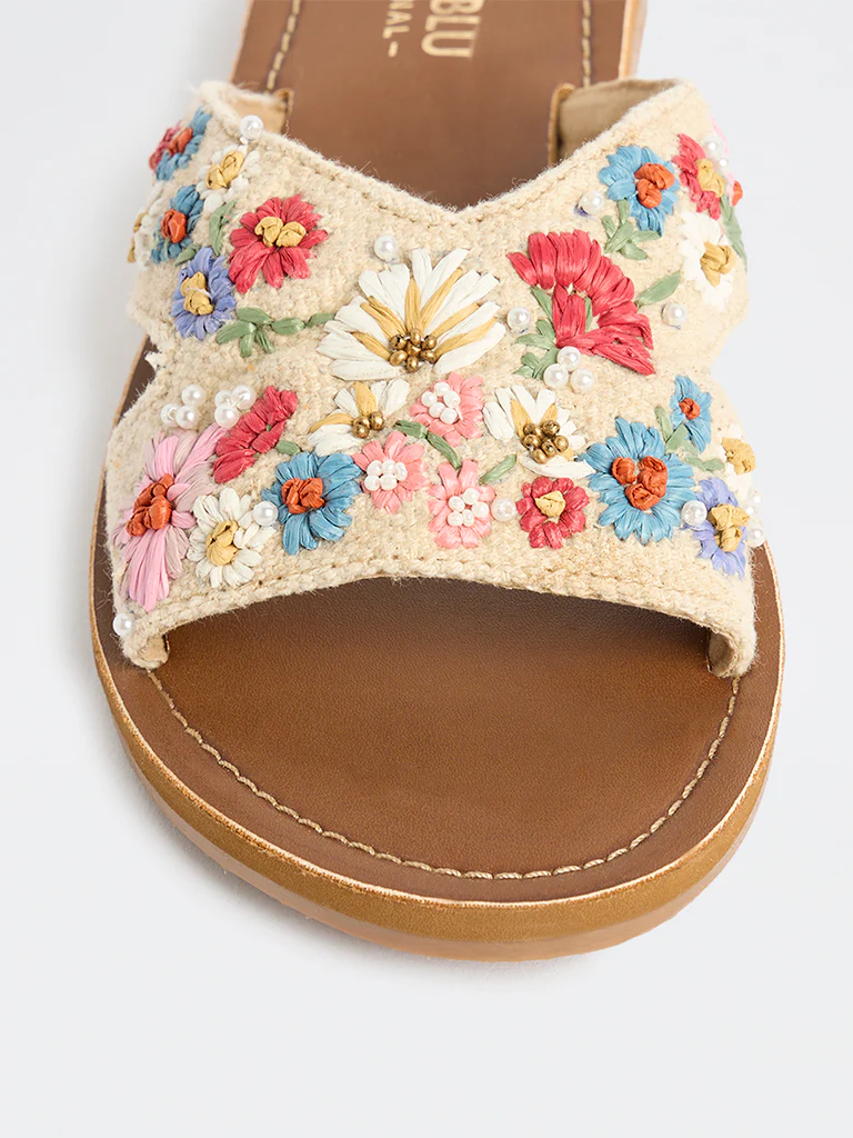 LUNA BLU Multicolour Floral Embroidered Slides - Image 3