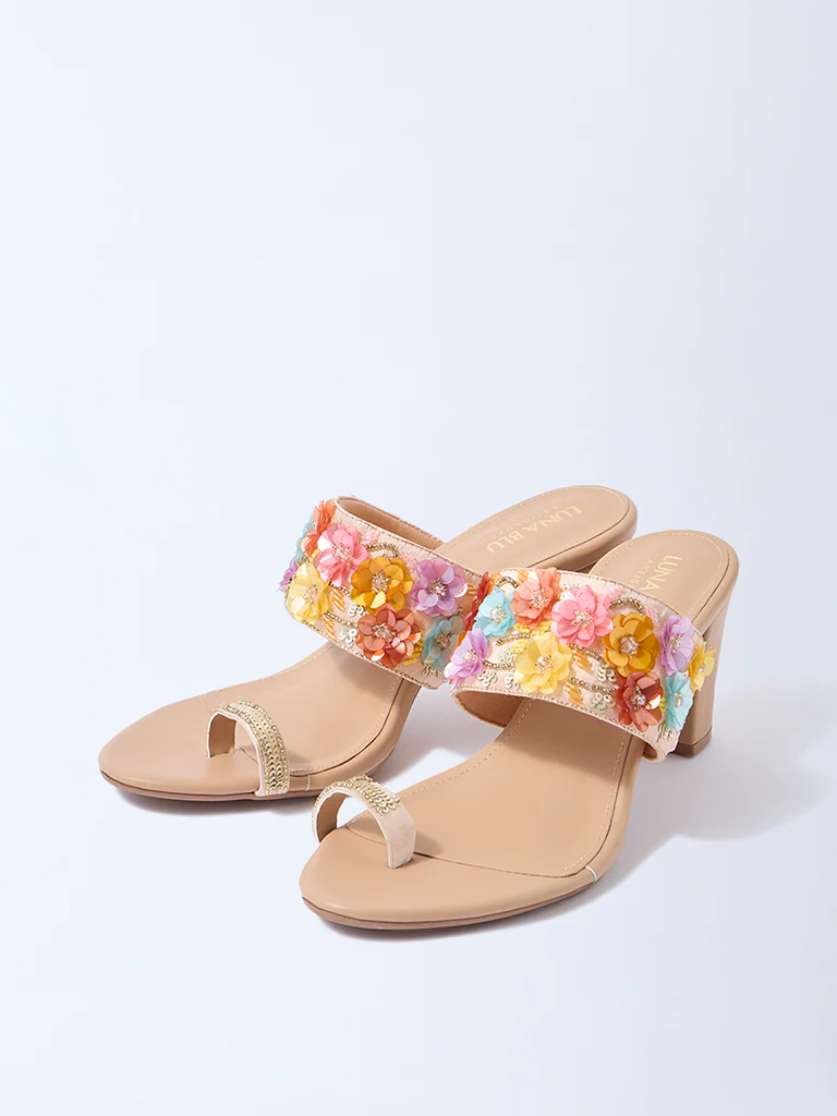 LUNA BLU Multicolour Floral Kolhapuri Sandals - Image 2