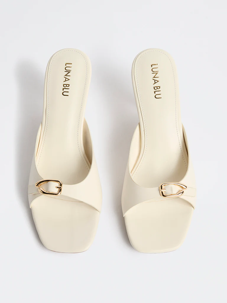 LUNA BLU Off-White Buckle-Detailed Heel Sandals - Image 3