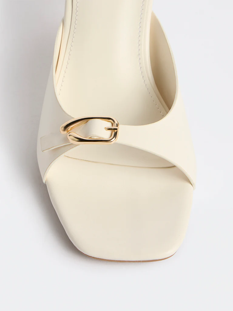 LUNA BLU Off-White Buckle-Detailed Heel Sandals - Image 4