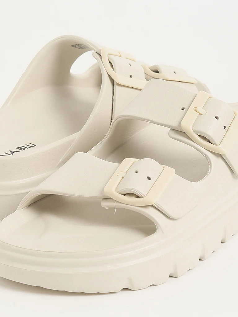 LUNA BLU Off-White Buckle-Strap Chunky Flip-Flops - Image 3