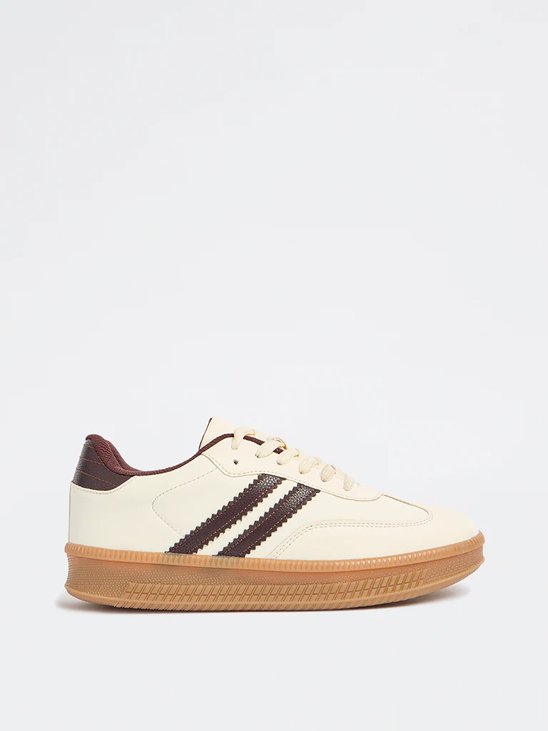 LUNA BLU Off-White Lace-Up Textured Sneakers - Image 2