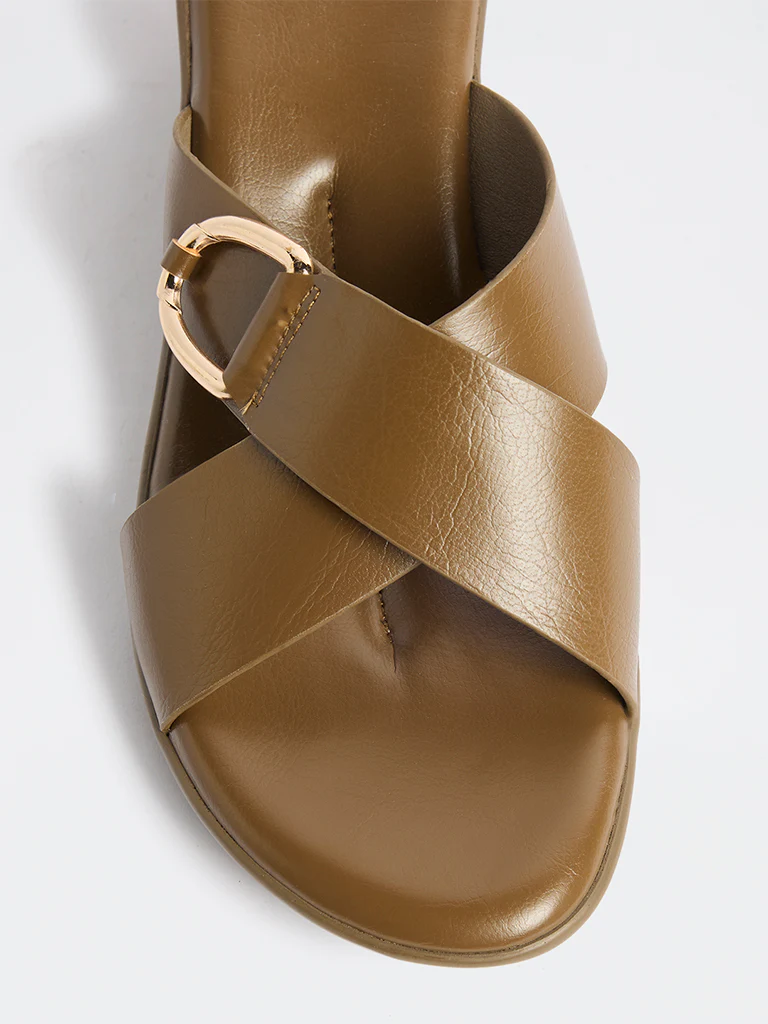 LUNA BLU Olive Criss-Cross Detailed Slides - Image 4