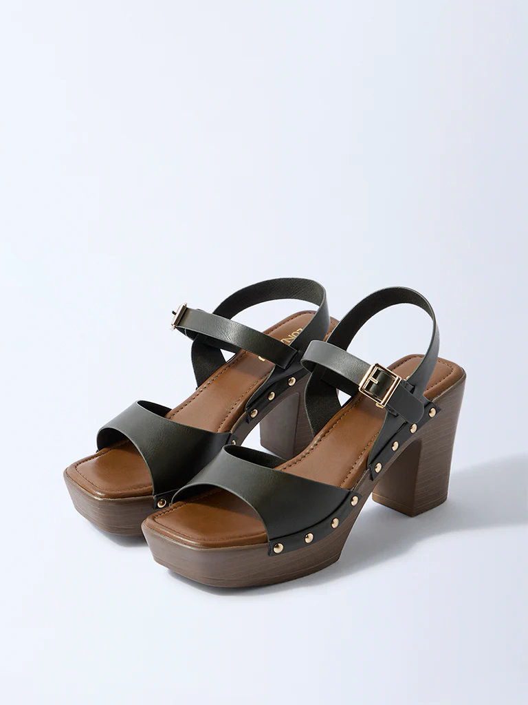 LUNA BLU Olive Stud-Detailed Block-Heel Sandals - Image 2
