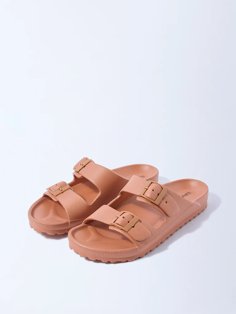 LUNA BLU Orange Dual-Strap Slip-On Sandals - Image 2