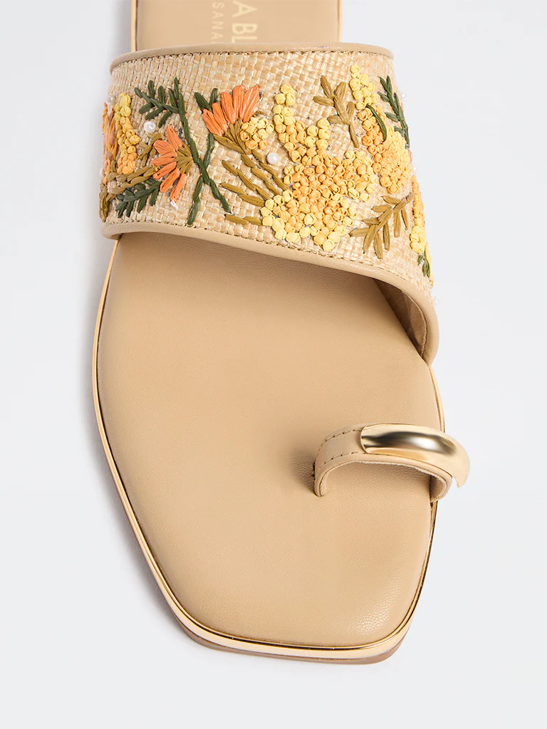 LUNA BLU Orange Floral Embroidered Toe-Ring Sandals - Image 3