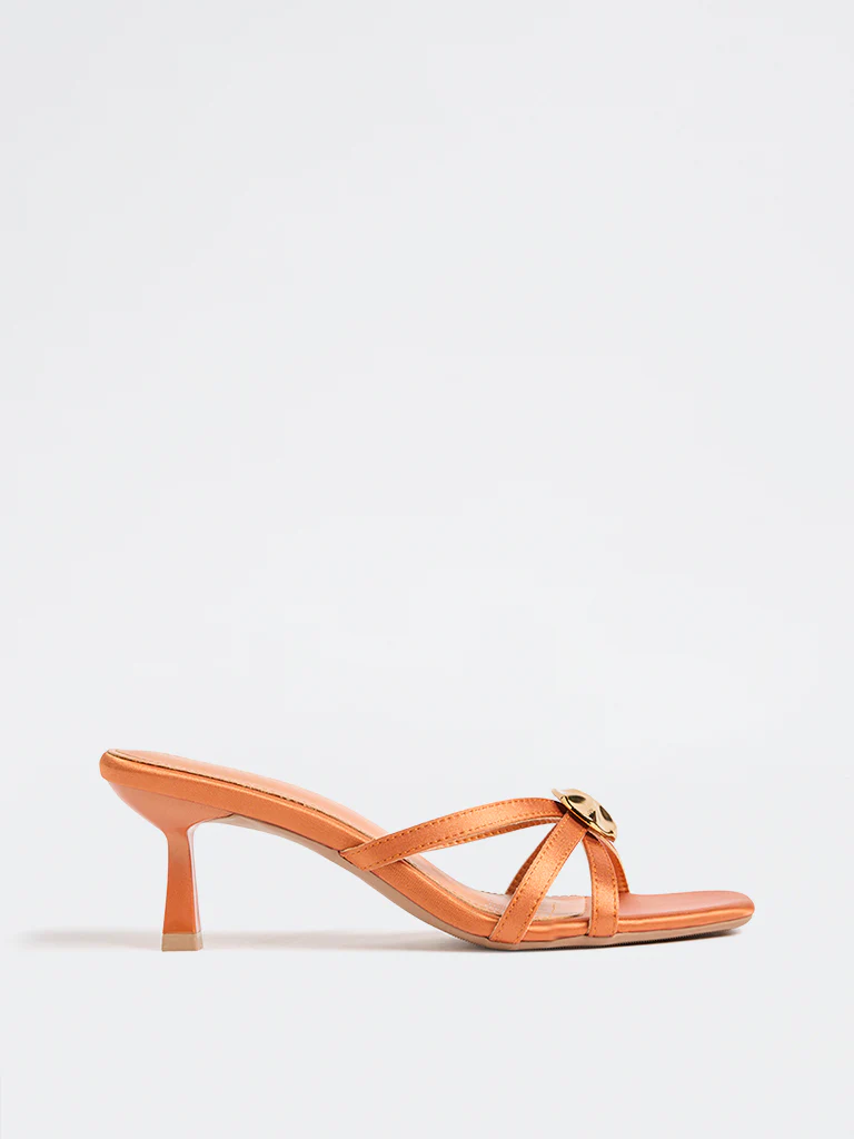 LUNA BLU Orange Metal-Detailed Heel Sandals - Image 2