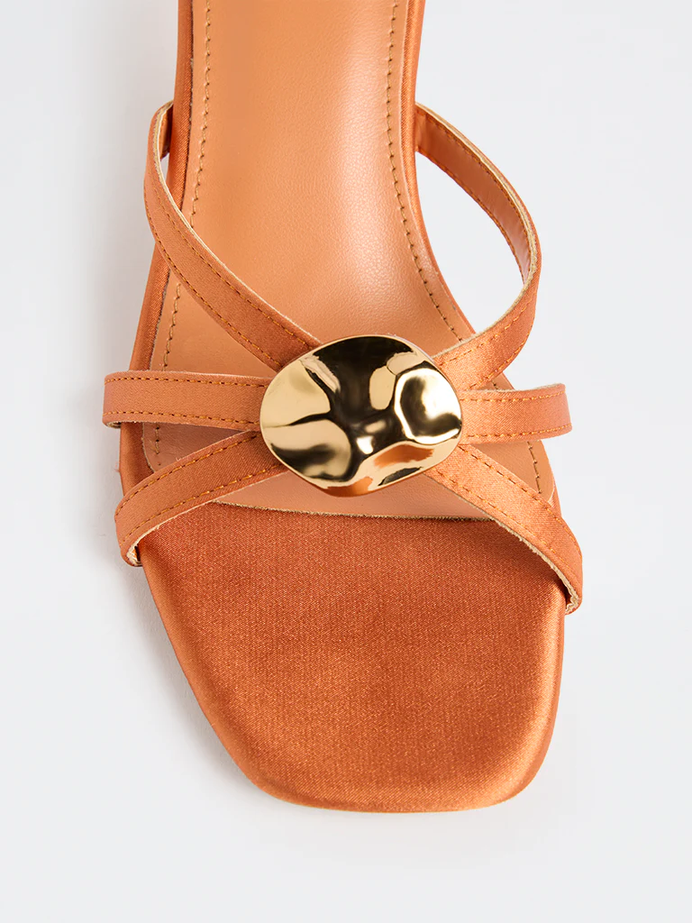 LUNA BLU Orange Metal-Detailed Heel Sandals - Image 4