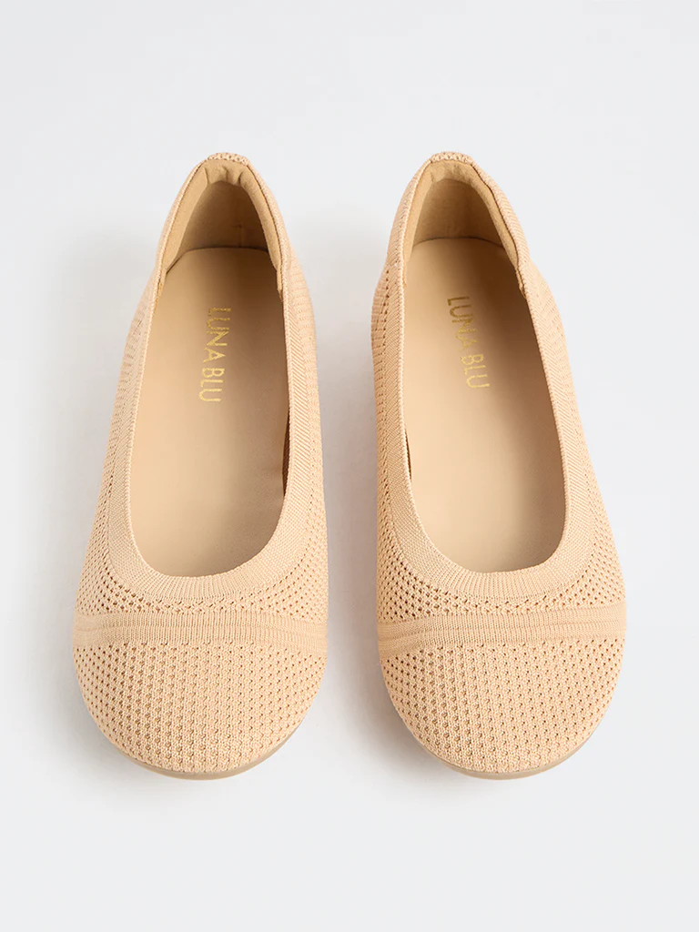LUNA BLU Peach Knit-Textured Ballerinas - Image 3