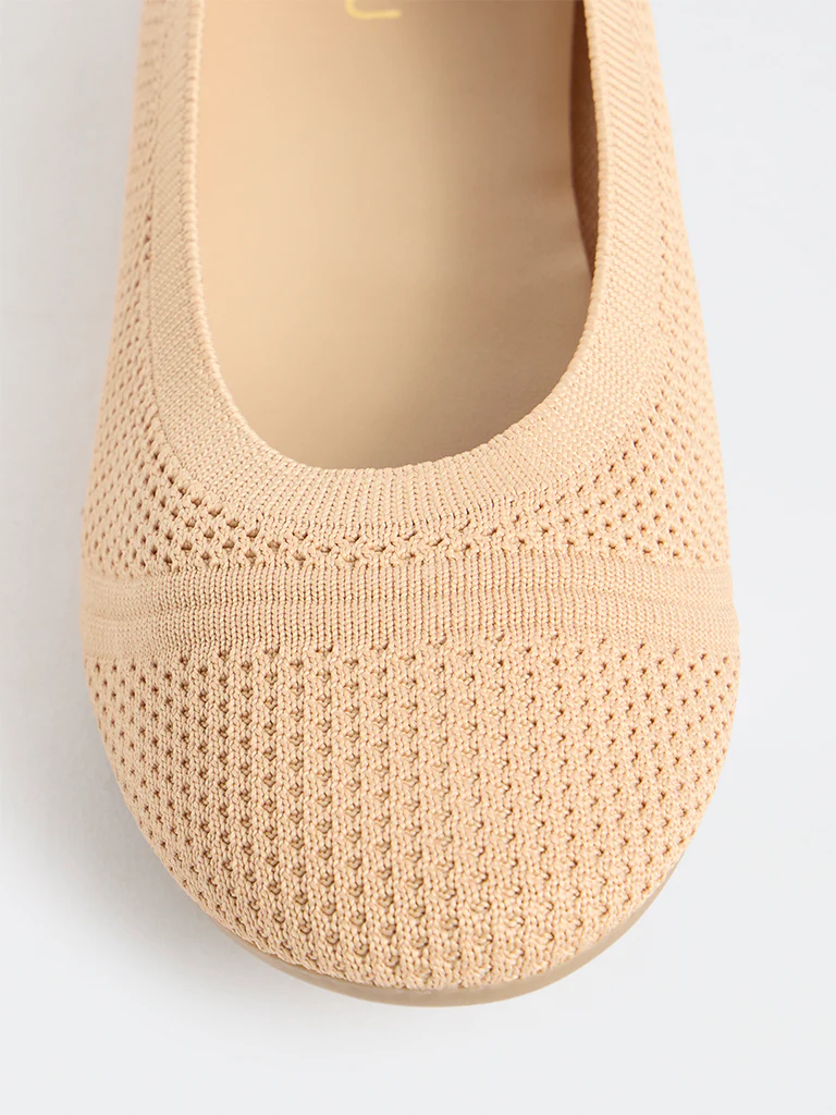 LUNA BLU Peach Knit-Textured Ballerinas - Image 4