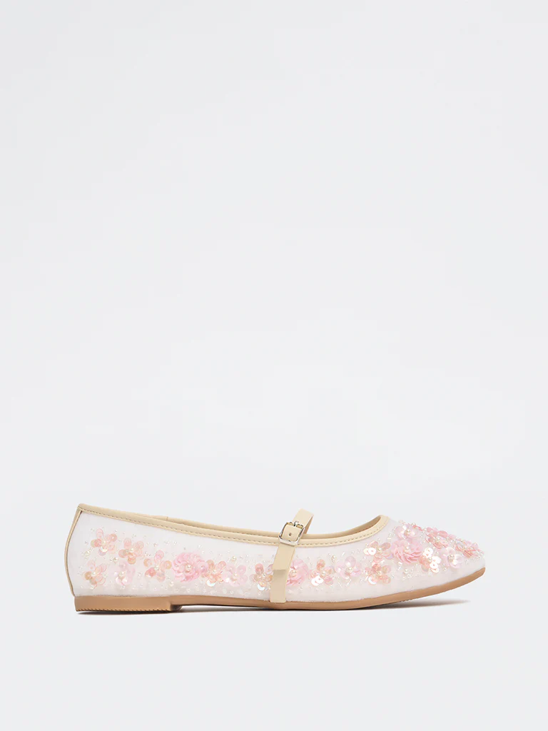LUNA BLU Pink Floral Embellished Ballerinas - Image 2