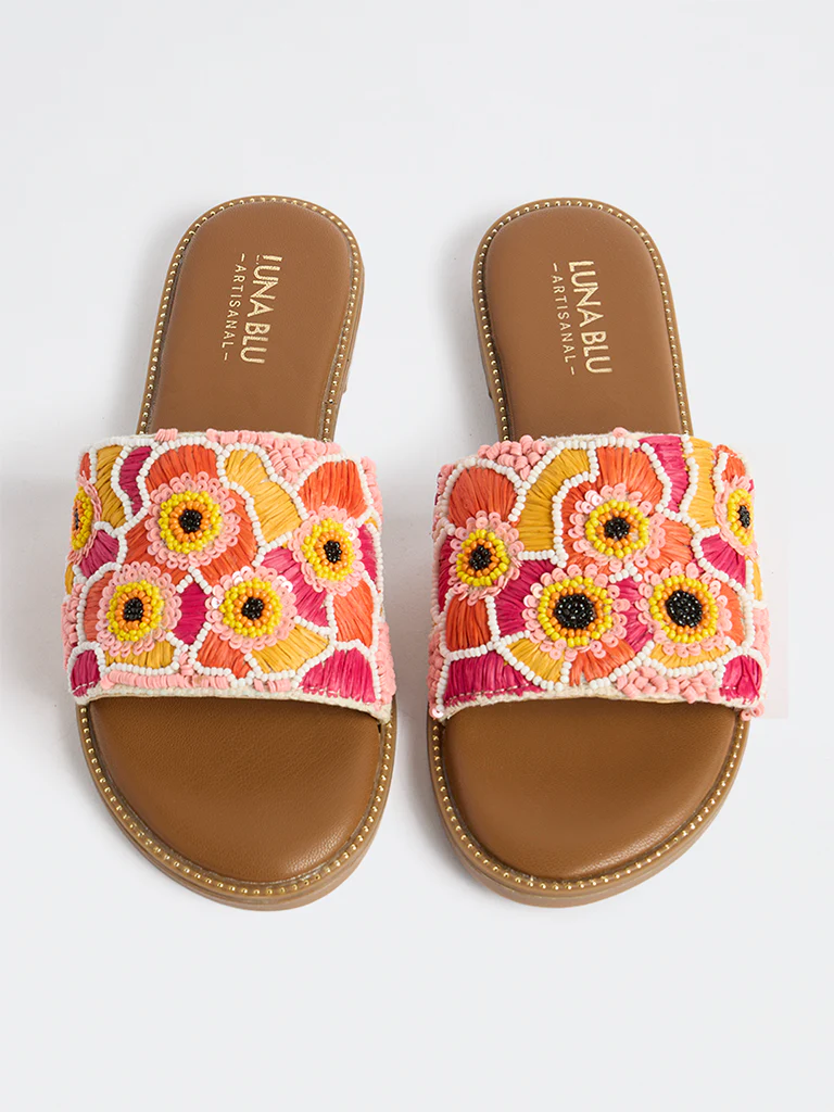 LUNA BLU Pink Floral Embroidered Slides - Image 2
