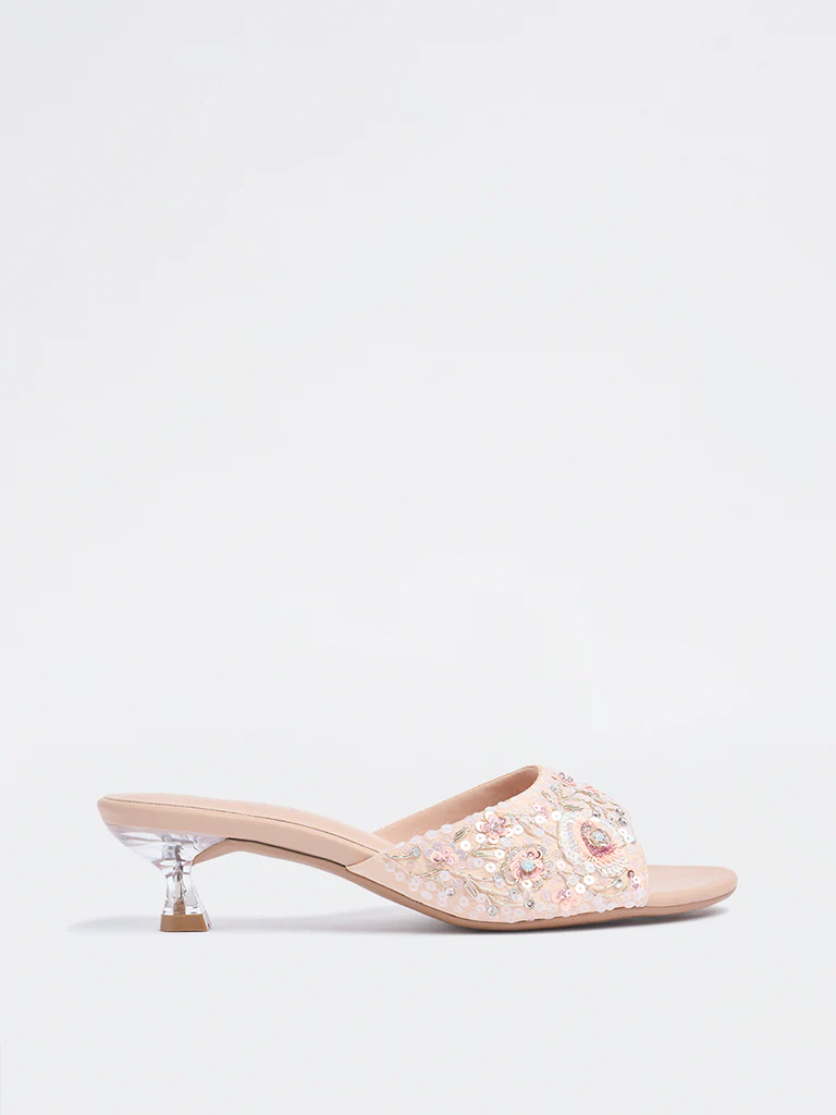 LUNA BLU Pink Sequin Embellished Kitten Heel Sandals - Image 2
