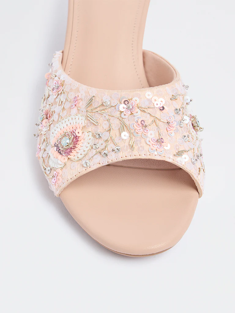 LUNA BLU Pink Sequin Embellished Kitten Heel Sandals - Image 4