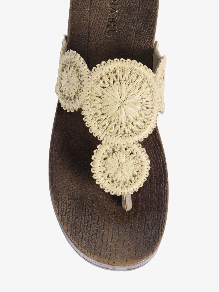 LUNA BLU Raffia Beige Textured Thong-Strap Sandals - Image 4