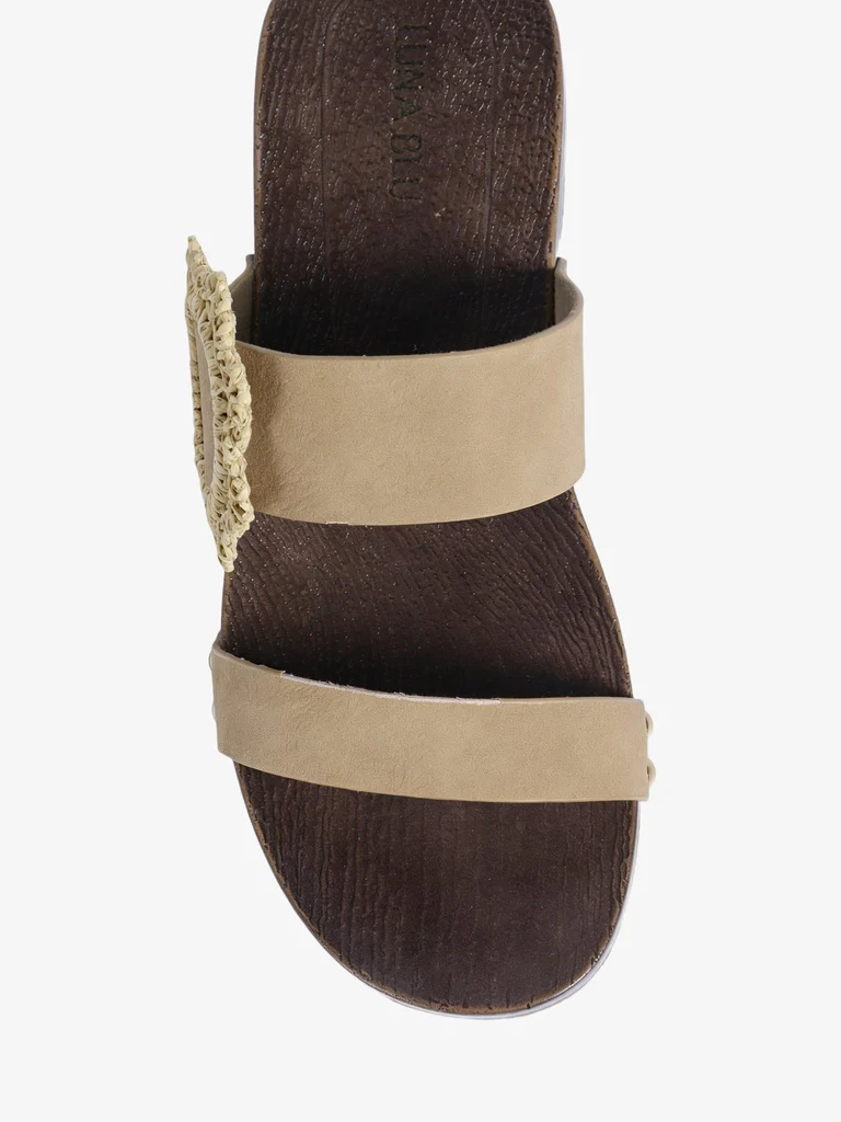 LUNA BLU Raffia Beige Two-Strap Slides - Image 2