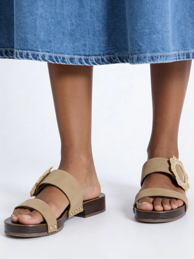 LUNA BLU Raffia Beige Two-Strap Slides - Image 3