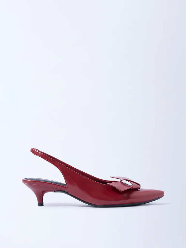 LUNA BLU Red Bow-Detailed Slingback Mules