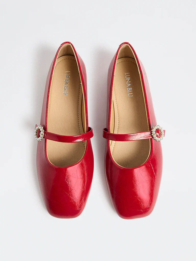 LUNA BLU Red Embellished Mary Jane Shoes - Image 3