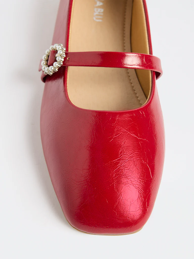 LUNA BLU Red Embellished Mary Jane Shoes - Image 4