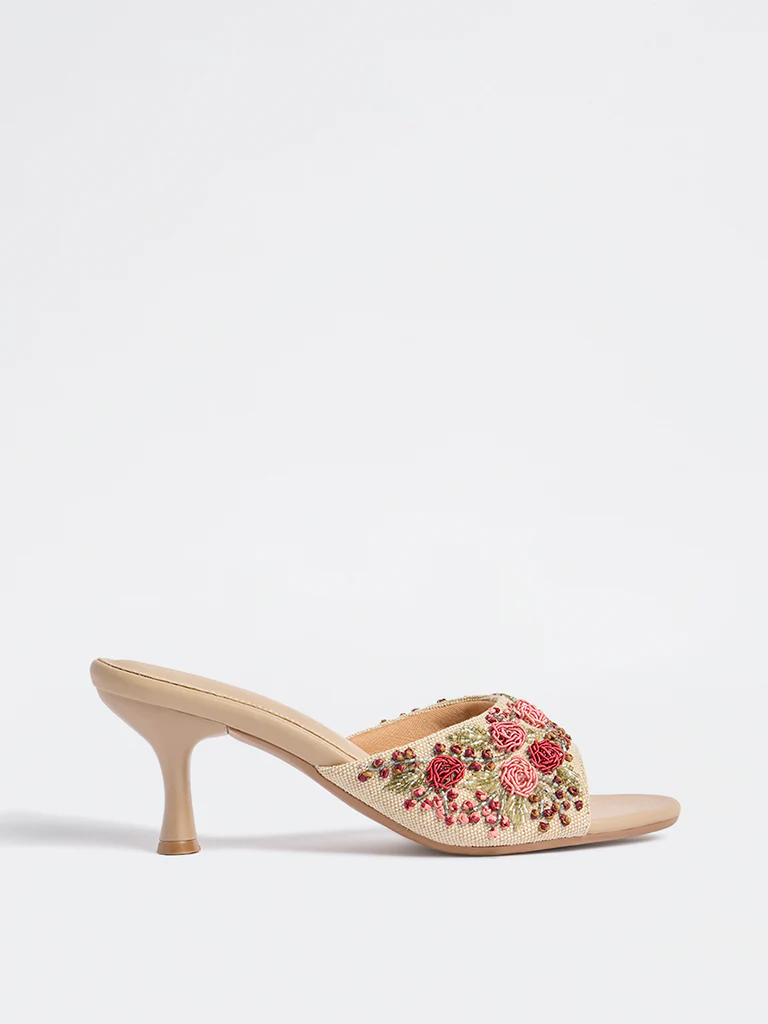 LUNA BLU Red Floral Embellished Kitten Heel Sandals - Image 2