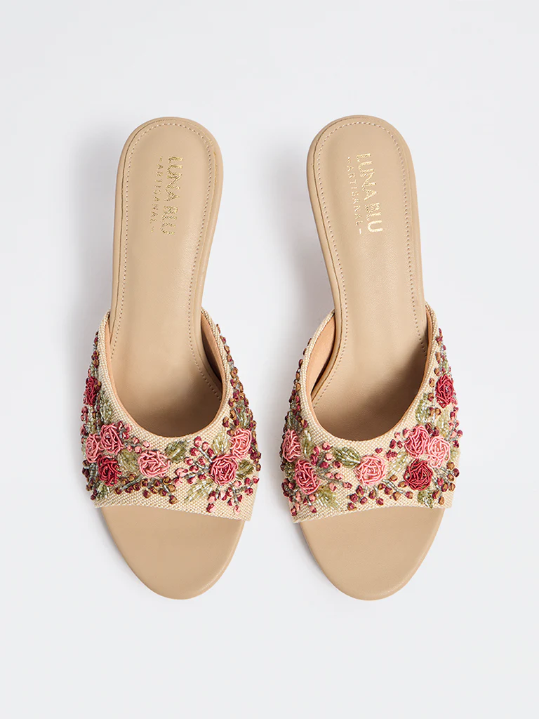 LUNA BLU Red Floral Embellished Kitten Heel Sandals - Image 3