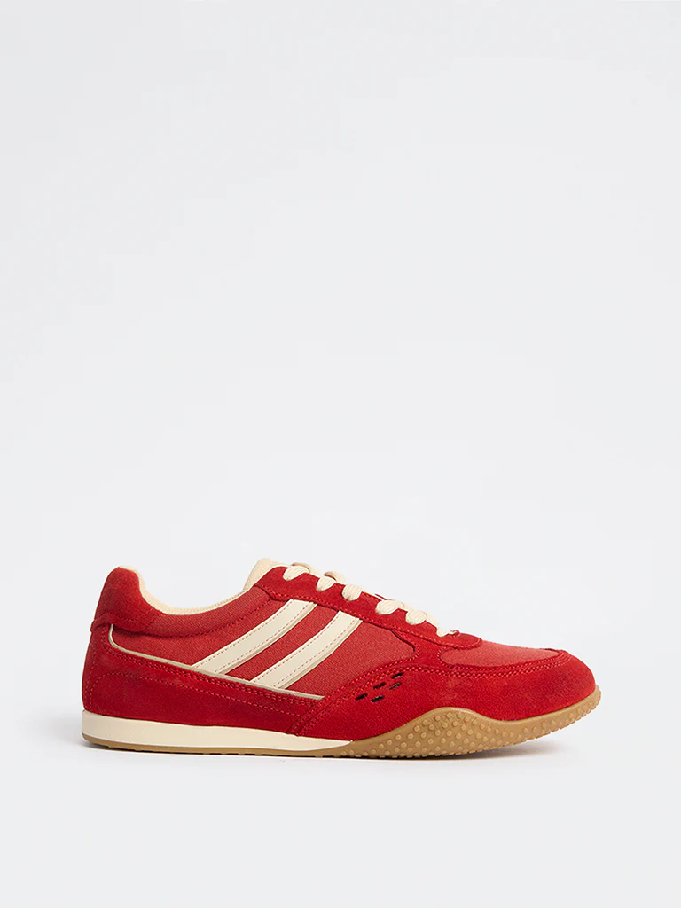 LUNA BLU Red Suede Textured Lace-Up Sneakers
