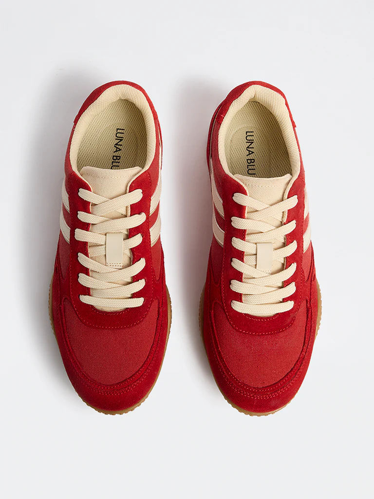 LUNA BLU Red Suede Textured Lace-Up Sneakers - Image 2